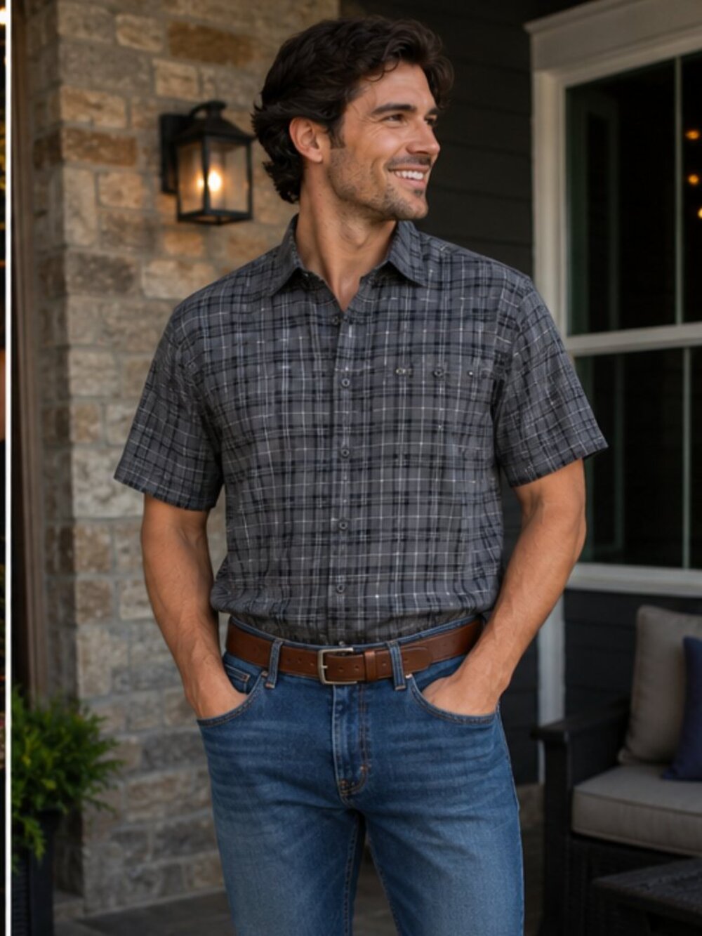 Marc Edwards Men’s Medium Gray Plaid Short Sleeve Button Up Shirt
